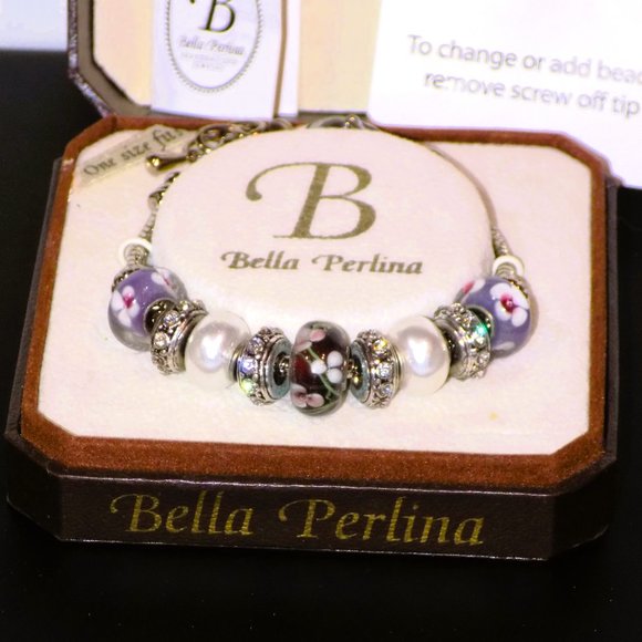 NIC Bella Perlina Interchangeable Glass Flower, CZ Rondelle Beaded Bracelet - Picture 2 of 5